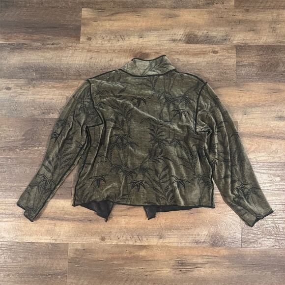 VTG Tzeadle Art to Wear Reversible Brocade Jacket Palm Fronds Pocket Polka Dot - Picture 2 of 9